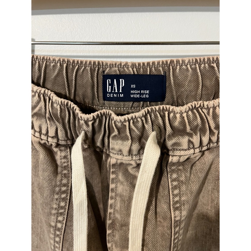 Gap Denim High Rise Wide Leg Pants Womens XS Tan Brown Acid Wash Utility New - Picture 3 of 4